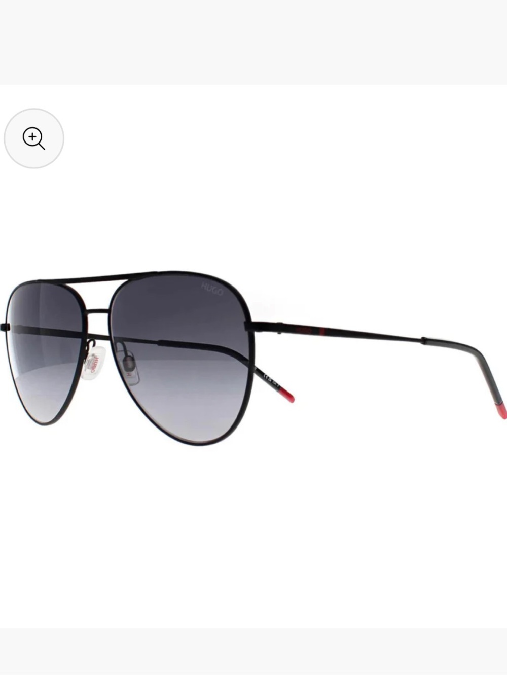 HUGO Black Aviator Sunglasses with Gray Gradient Lenses and Red Temple Tips